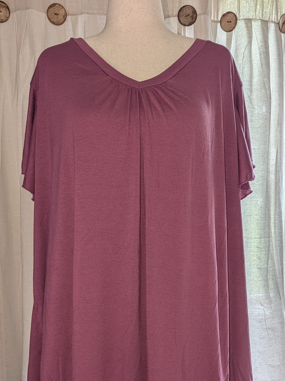Relaxed Ruched V-Neck Short Flutter-Sleeve Top